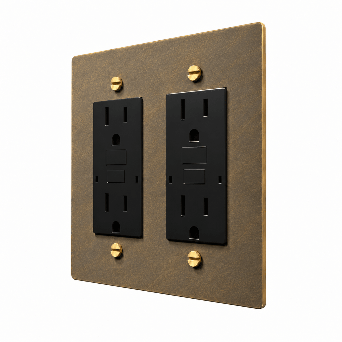 PlatePrestige Electrical Outlet – Regular, USB-C, GFCI – 1 to 2 Gang in uniform brushed aged brass