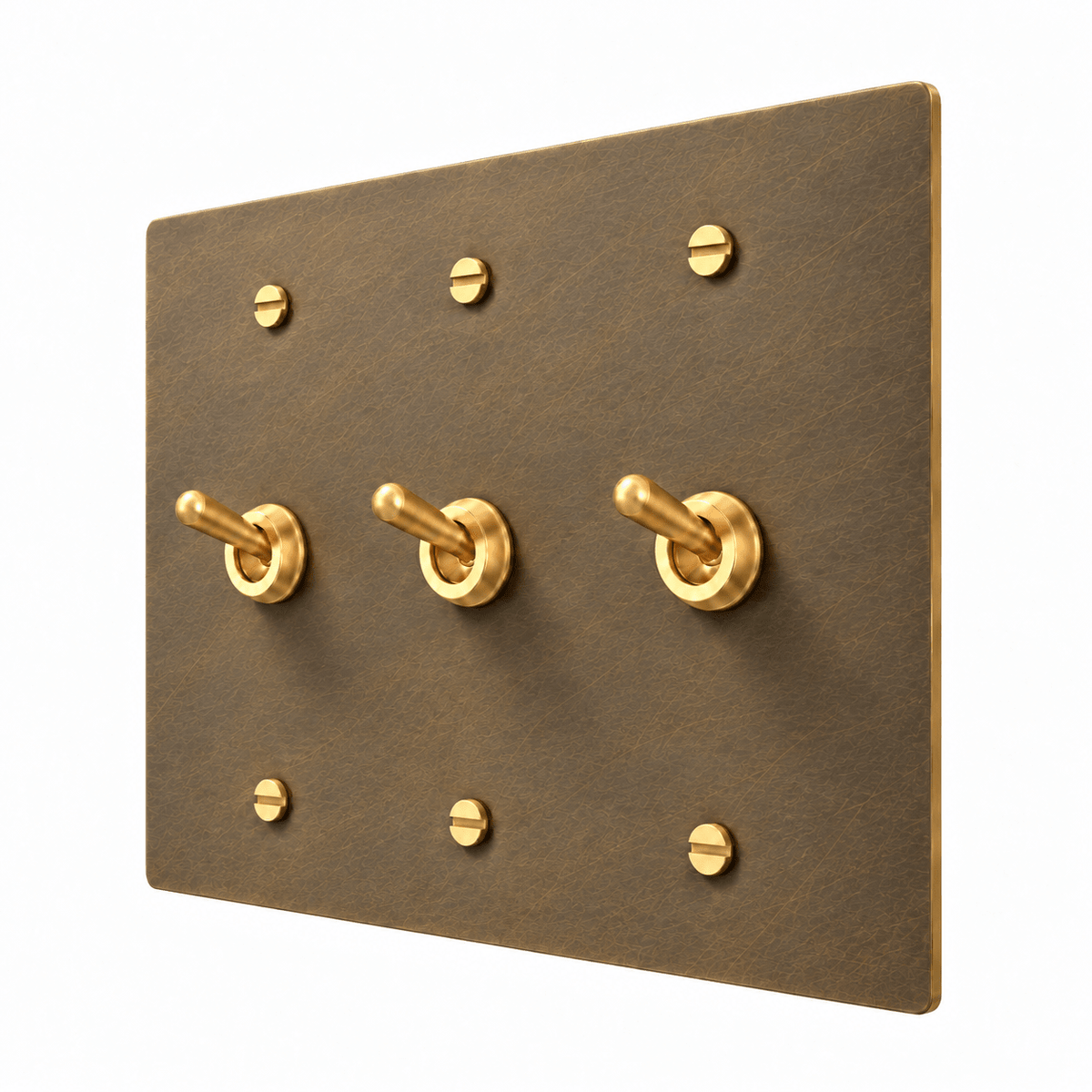 3 gang retro toggle switch with aged brass switch plate