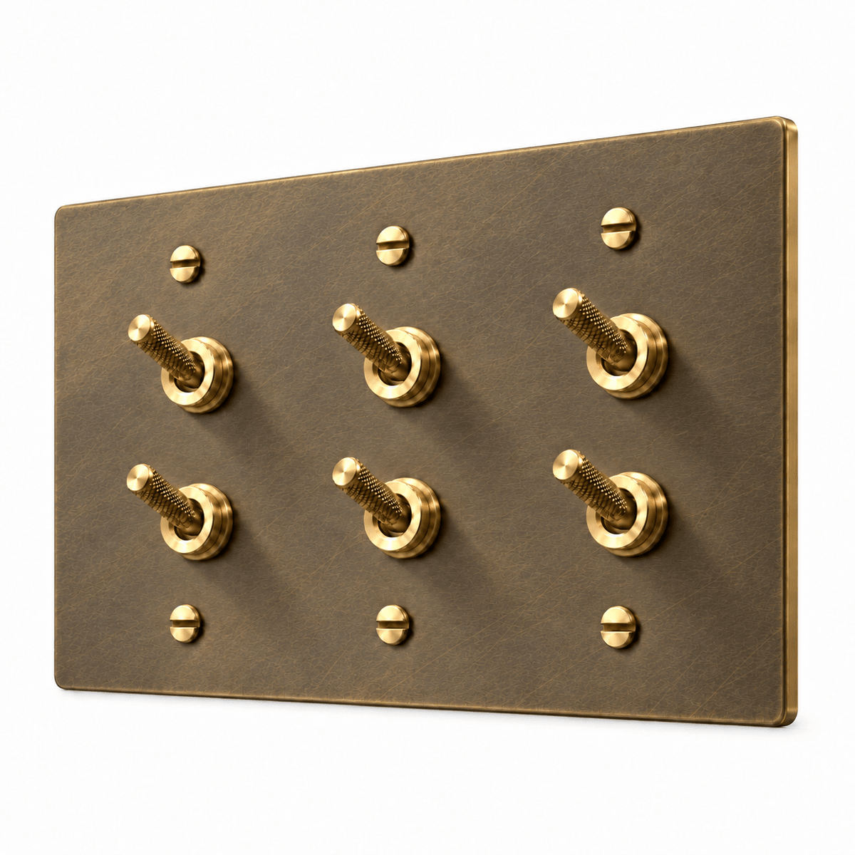 PlatePrestige Double Knurled Toggle Light Switch in Aged Brass
