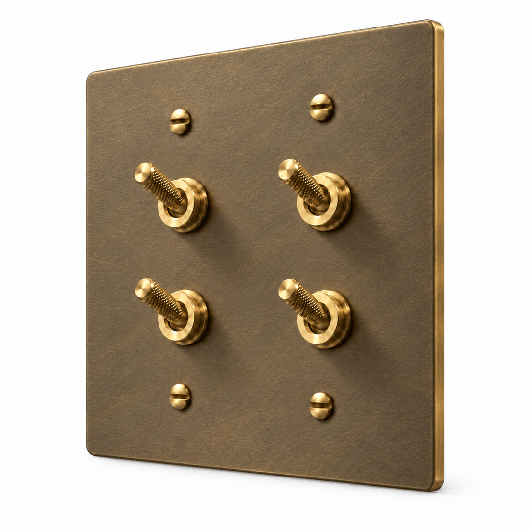 PlatePrestige Double Knurled Toggle Light Switch in Aged Brass