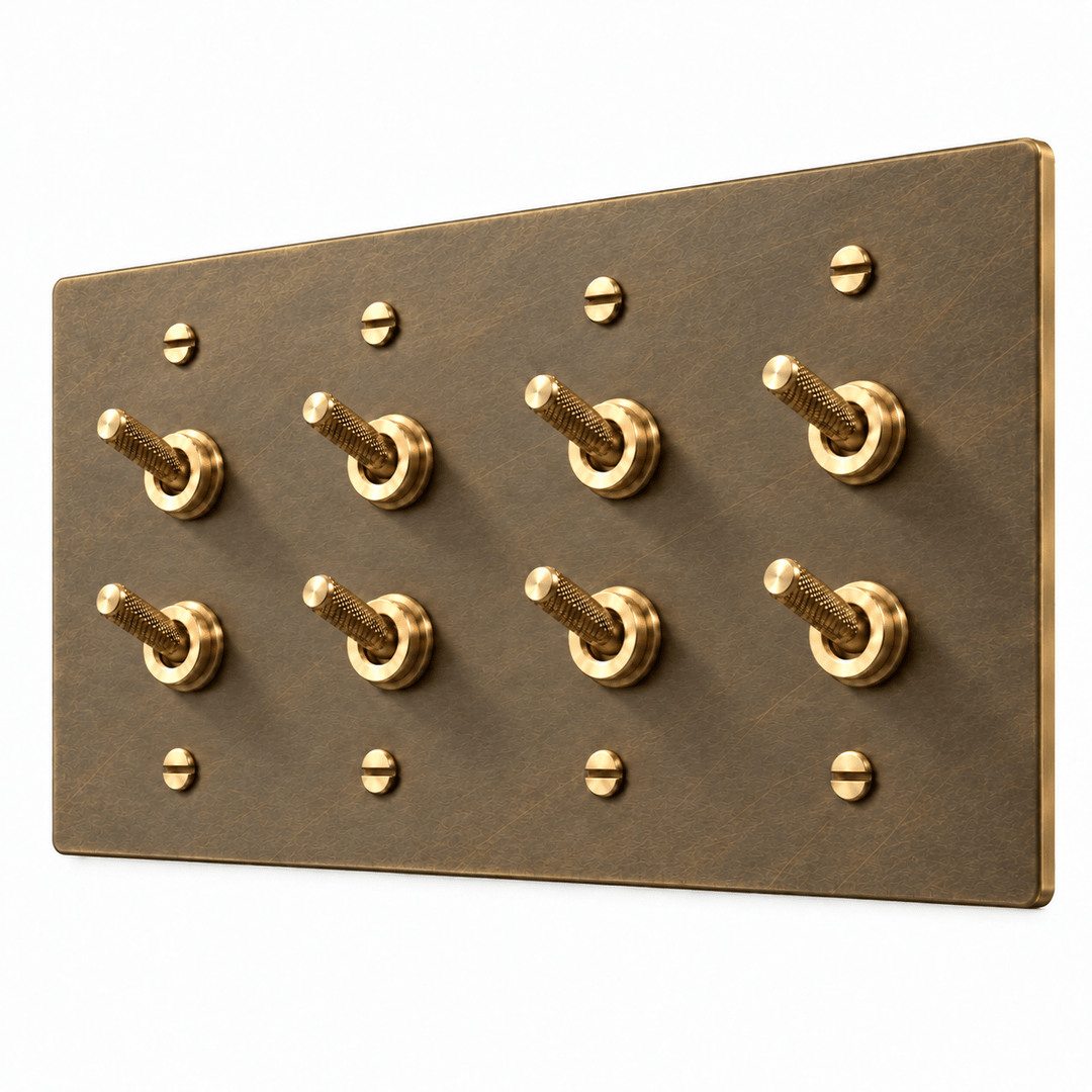 PlatePrestige Double Knurled Toggle Light Switch in Aged Brass