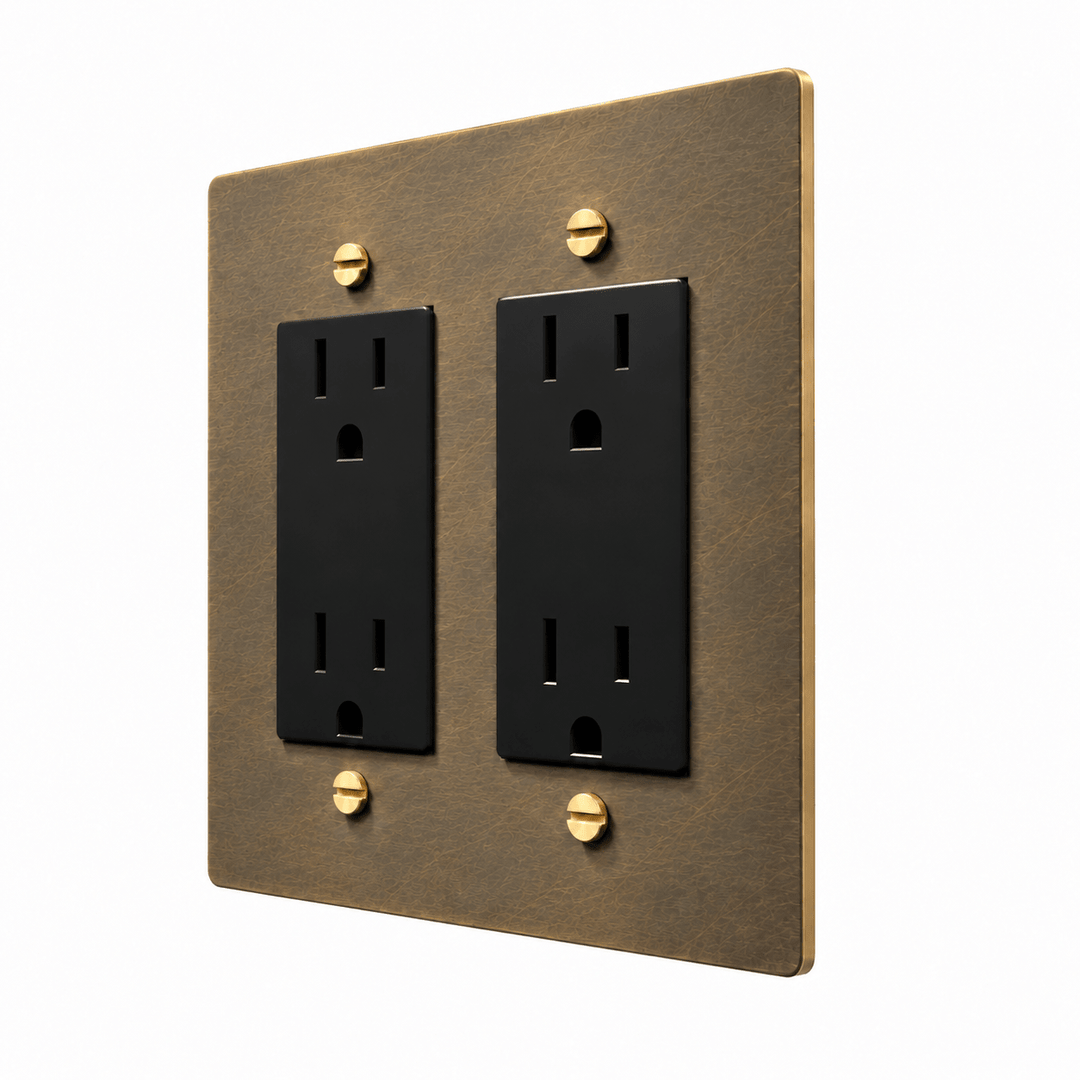 PlatePrestige Electrical Outlet – Regular, USB-C, GFCI – 1 to 2 Gang in uniform brushed aged brass