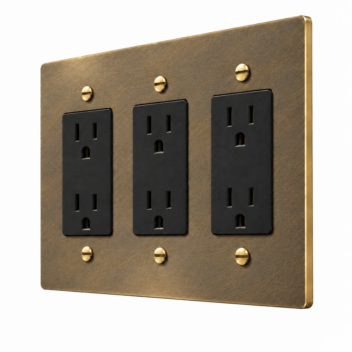 PlatePrestige 3-Gang Duplex Electrical Outlet Set in Aged Brass