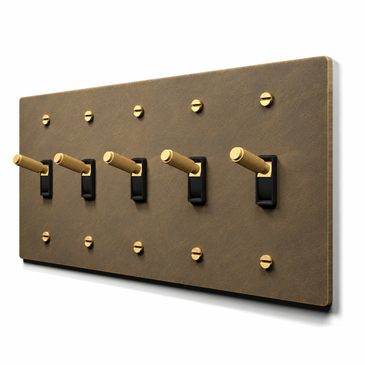 5 gang aged brass light switch