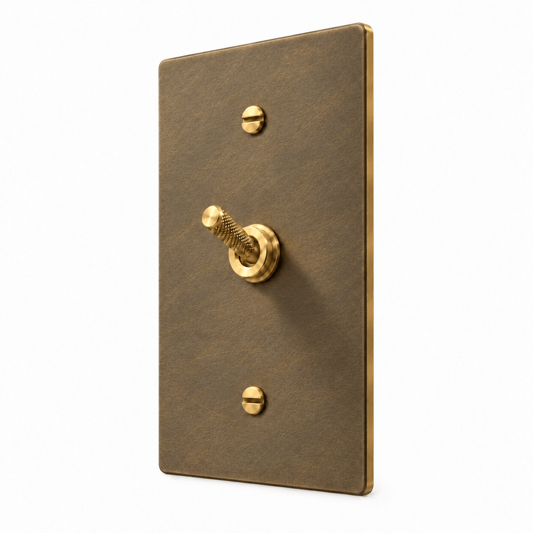 PlatePrestige 1-gang Knurled Toggle Light Switch in Aged Brass