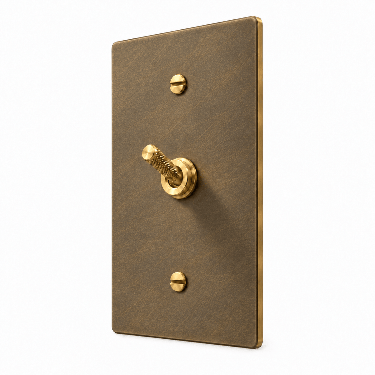 PlatePrestige 1-gang Knurled Toggle Light Switch in Aged Brass