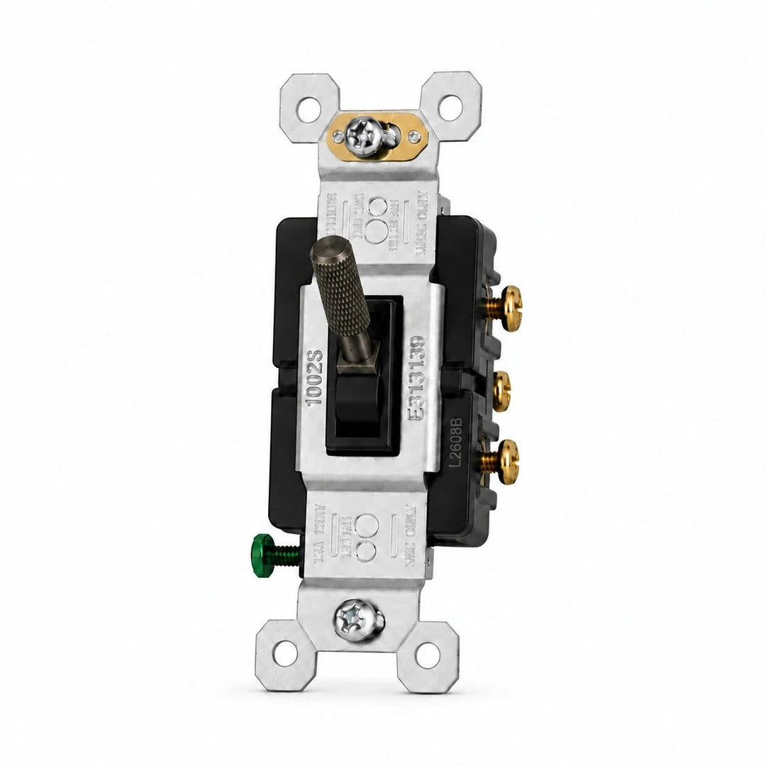 Aged Bronze (Hand-Brushed) toggle switch mechanism with black frame