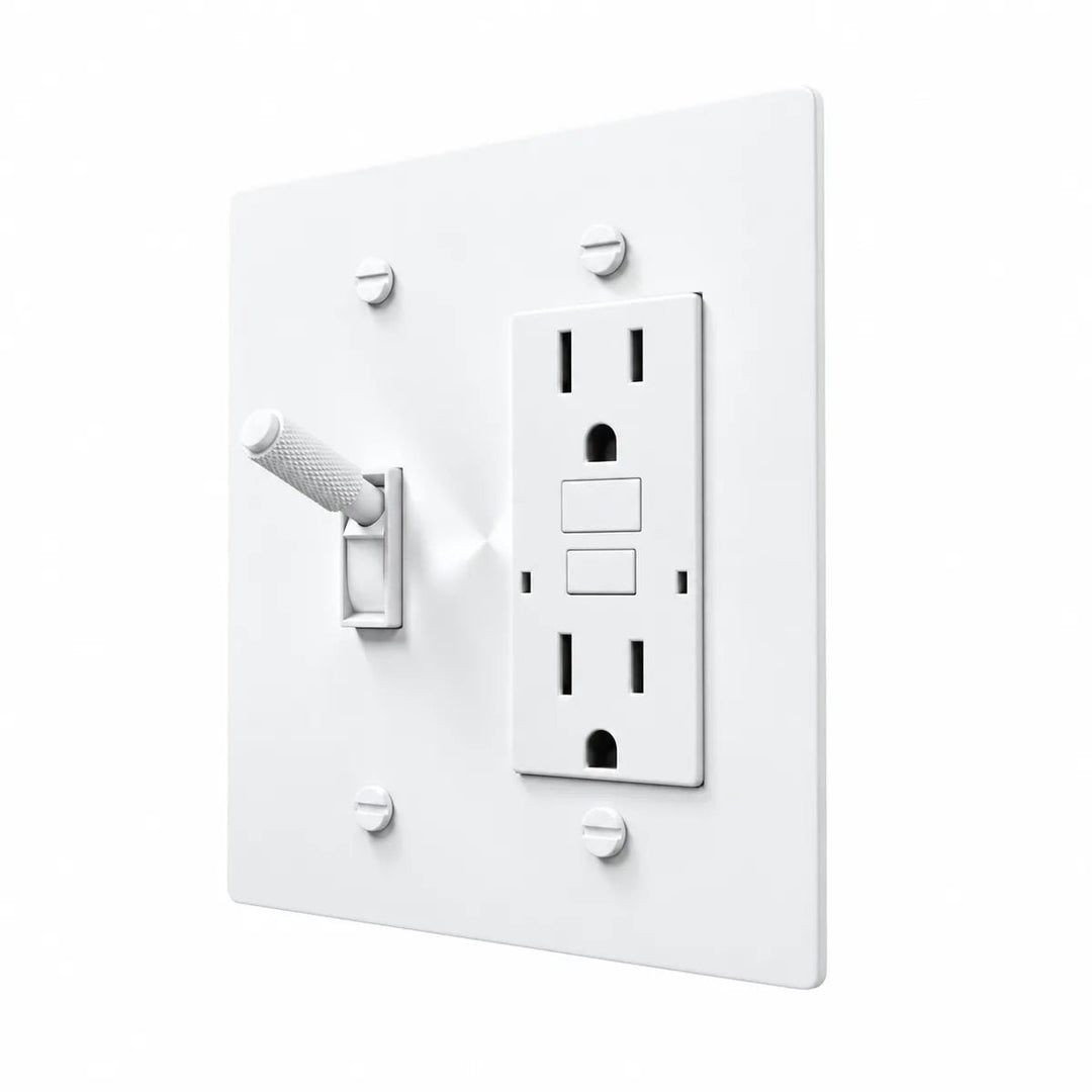 All-white toggle switch plate and GFCI outlet – PlatePrestige