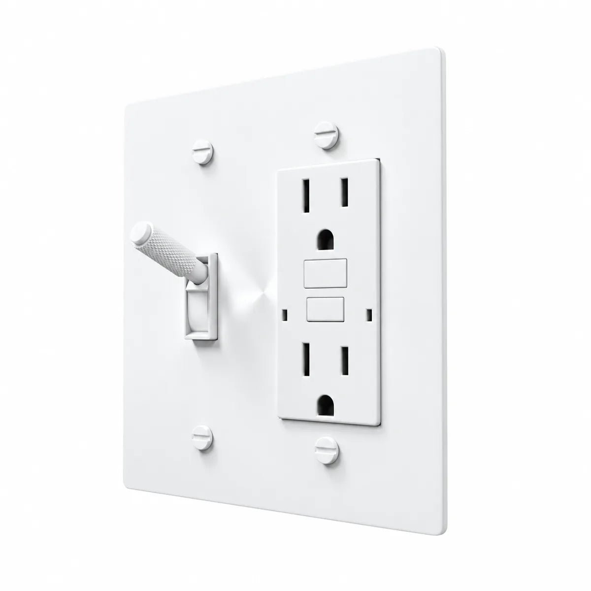 All-white toggle switch plate and GFCI outlet – PlatePrestige