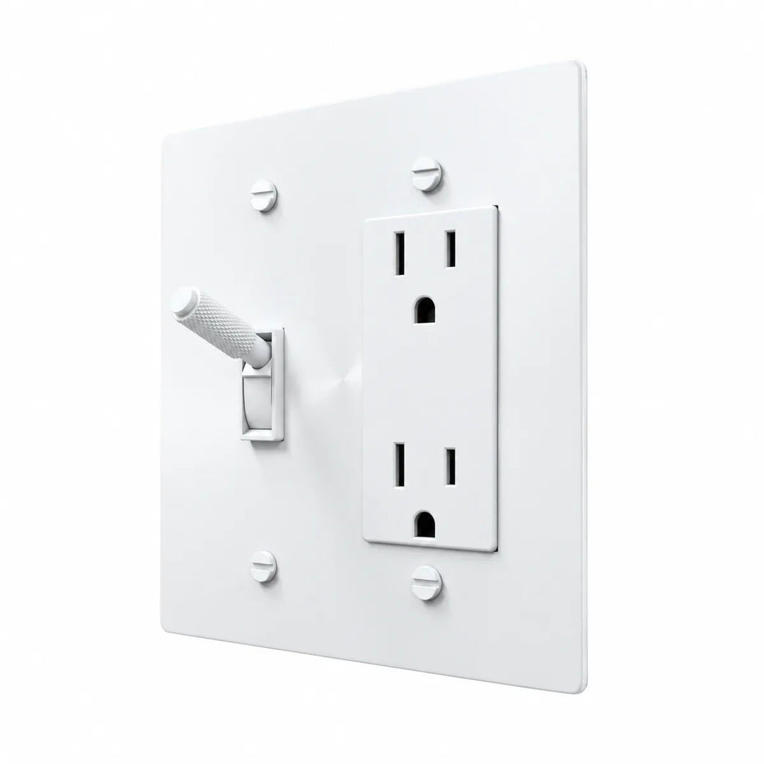 All-white toggle switch plate and regular duplex outlet – PlatePrestige