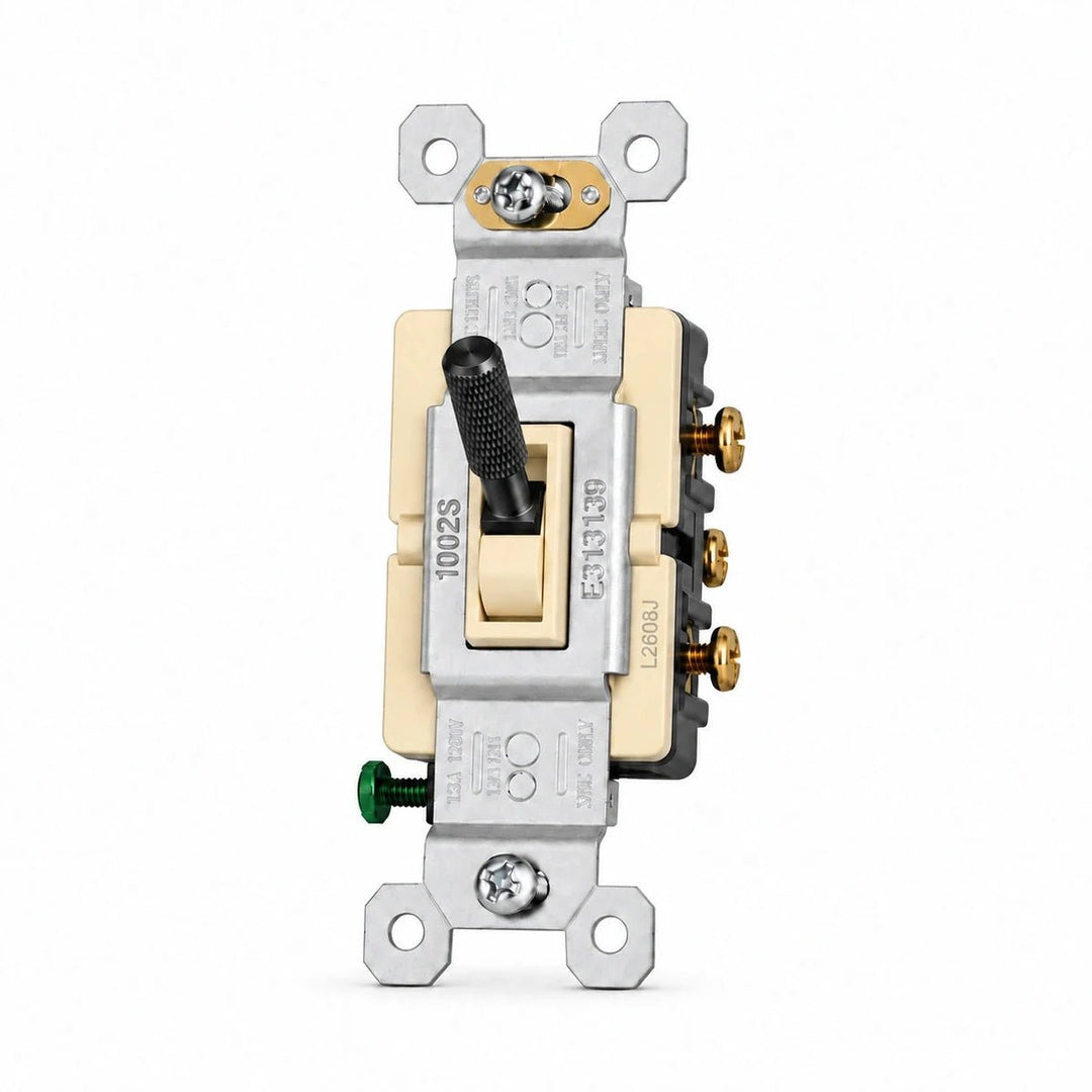 Black toggle switch mechanism with ivory frame