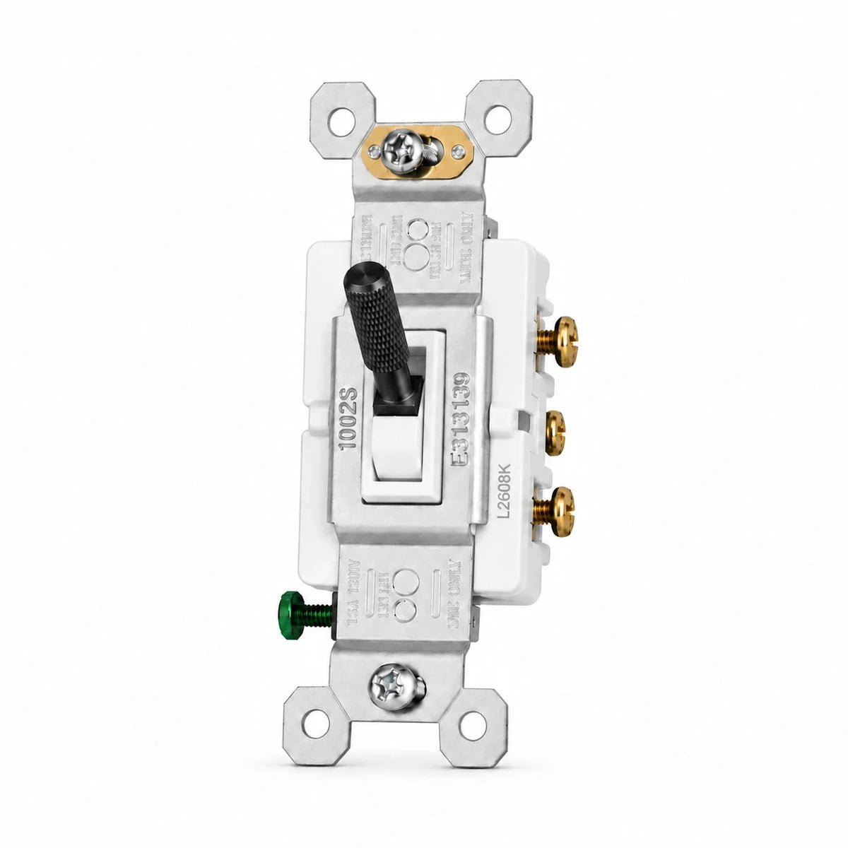 Black toggle switch mechanism with white frame