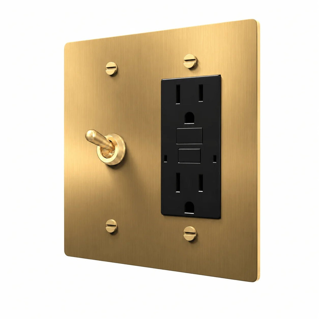 Brass 2-gang retro toggle and GFCI outlet combination plate
