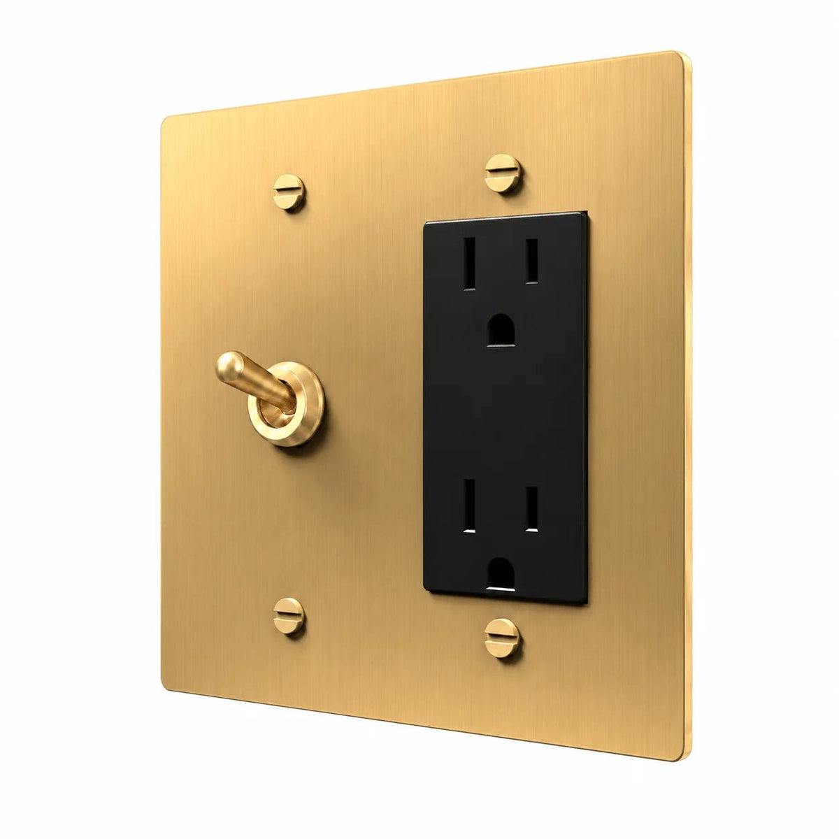 Brass 2-gang retro toggle and Regular outlet combination plate