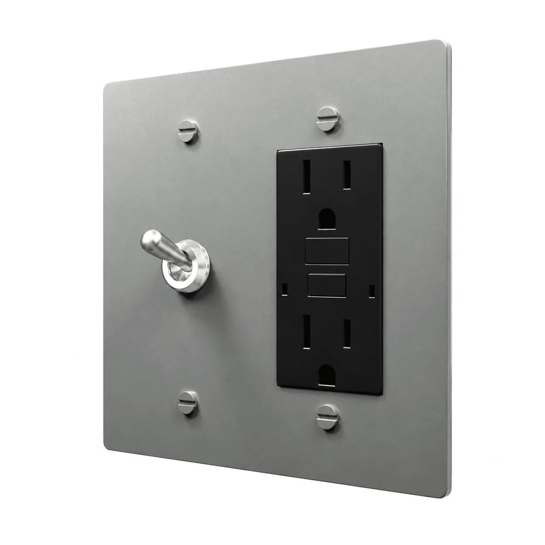 Stainless Steel 2-gang retro toggle and GFCI outlet combination plate