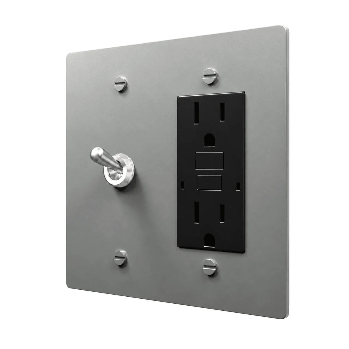 Stainless Steel 2-gang retro toggle and GFCI outlet combination plate