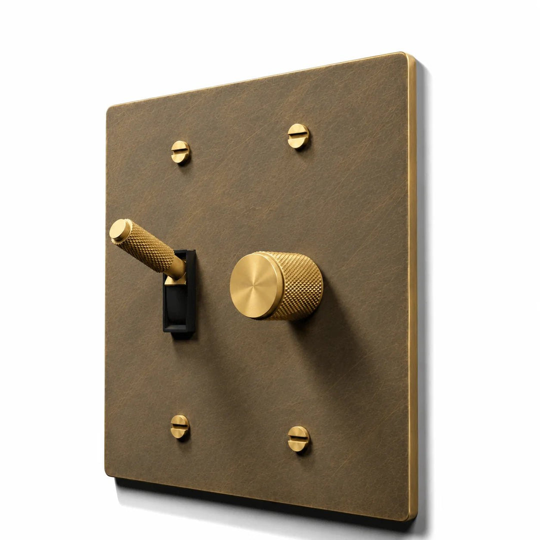 Brass Toggle & Dimmer Combo Switch Plate — Aged Brass / B