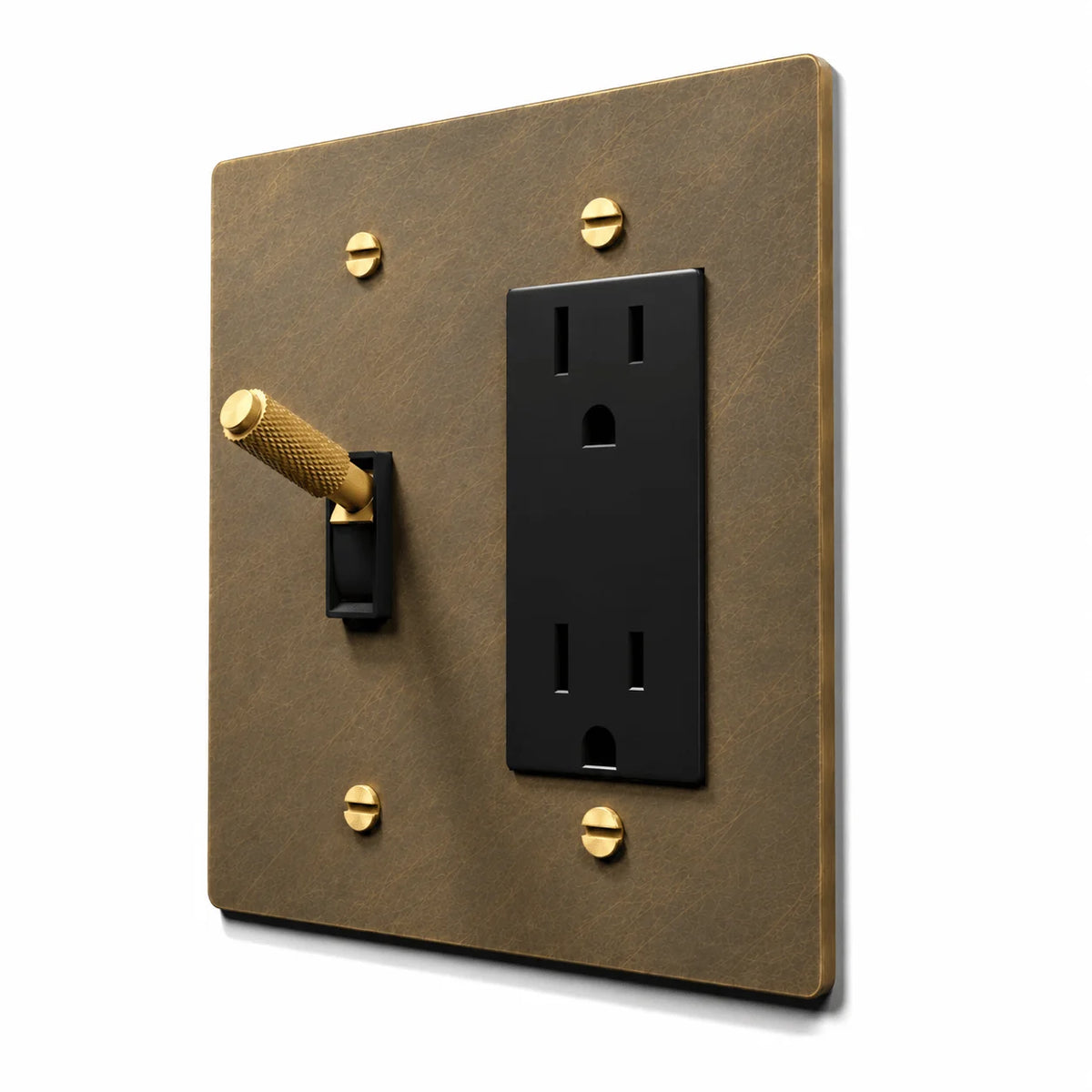 Brass Toggle & Outlet Combo Switch Plate — Aged Brass / B