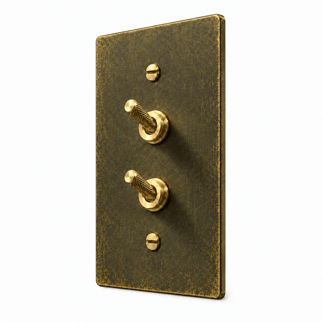 PlatePrestige Double Knurled Toggle Light Switch in Antique Brass