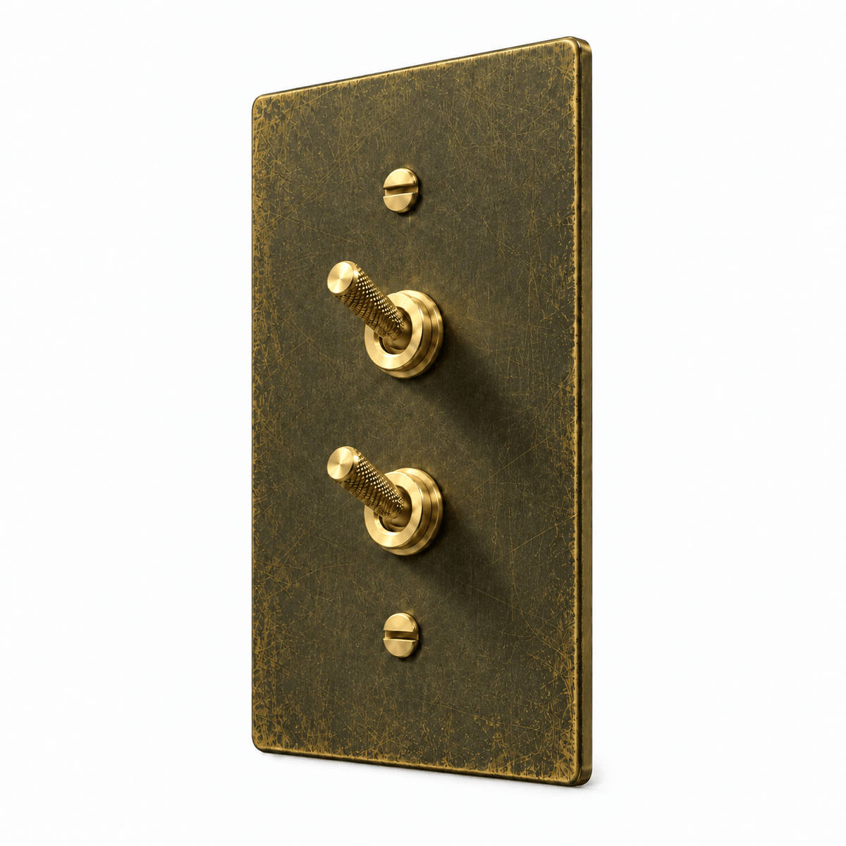 PlatePrestige Double Knurled Toggle Light Switch in Antique Brass