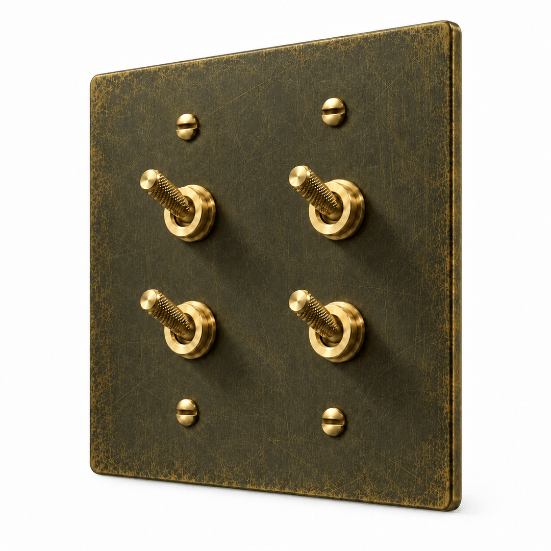 PlatePrestige Double Knurled Toggle Light Switch in Antique Brass