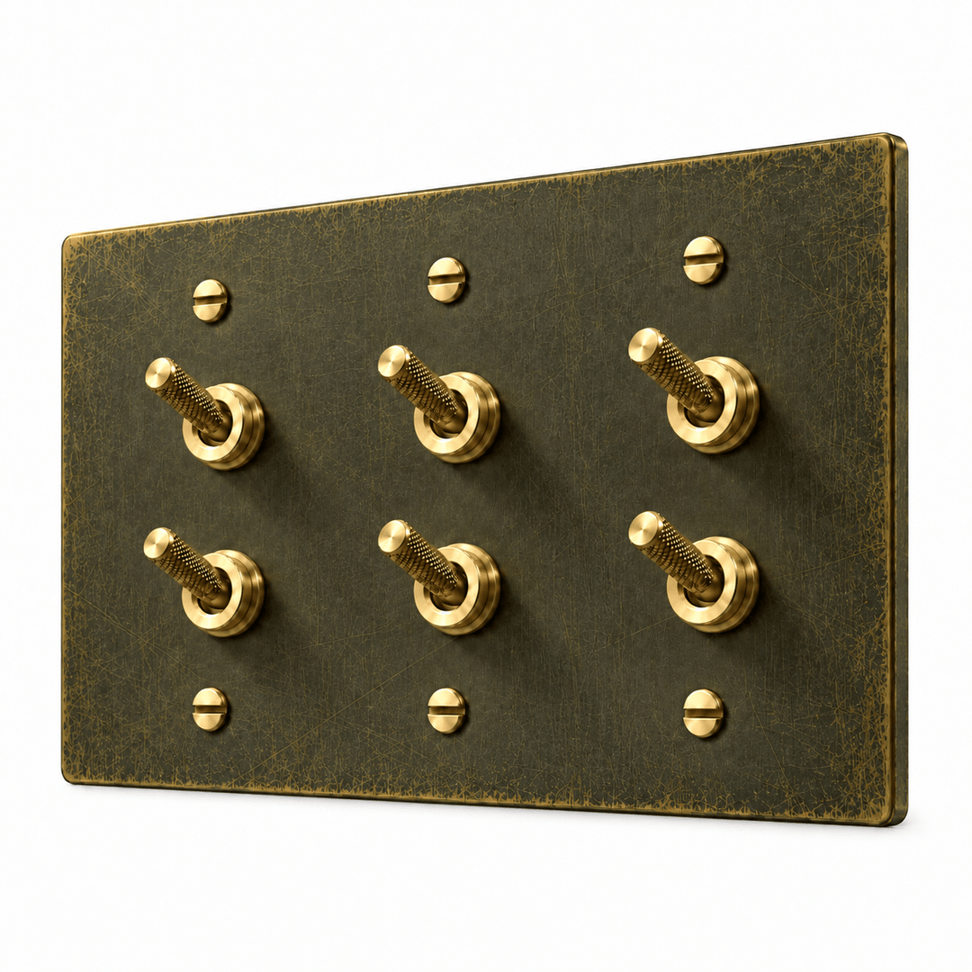 PlatePrestige Double Knurled Toggle Light Switch in Antique Brass