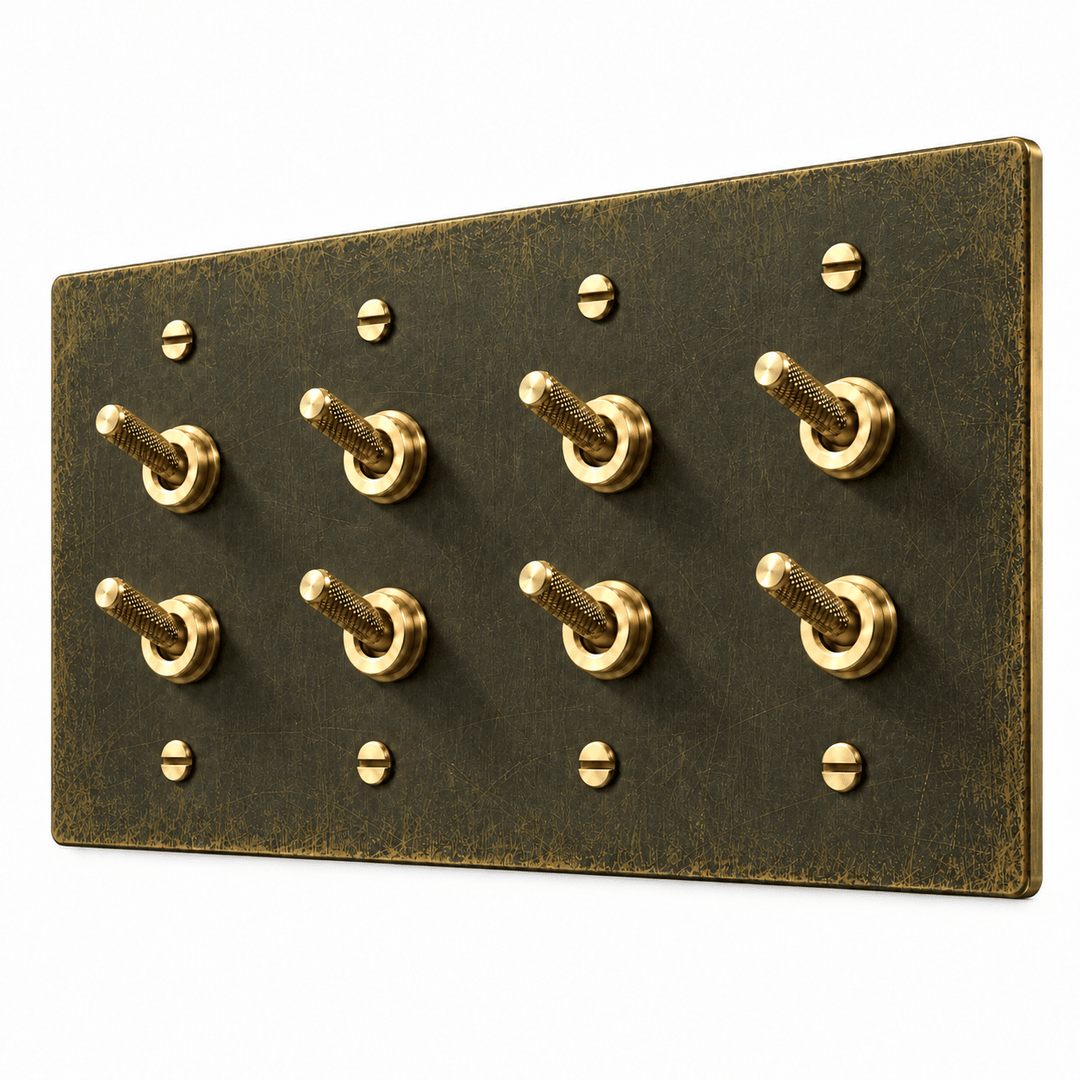 PlatePrestige Double Knurled Toggle Light Switch in Antique Brass