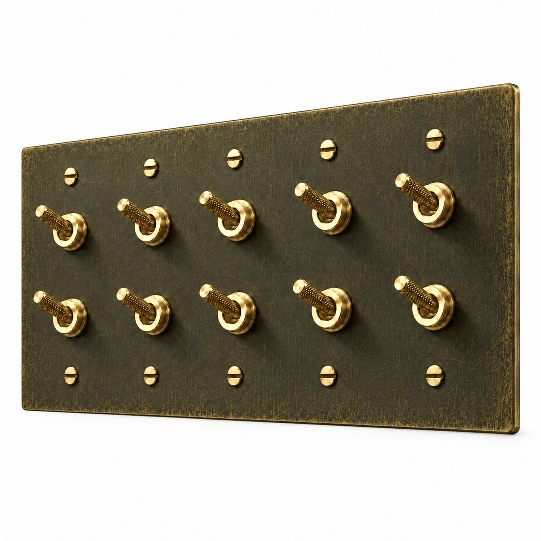 PlatePrestige Double Knurled Toggle Light Switch in Antique Brass