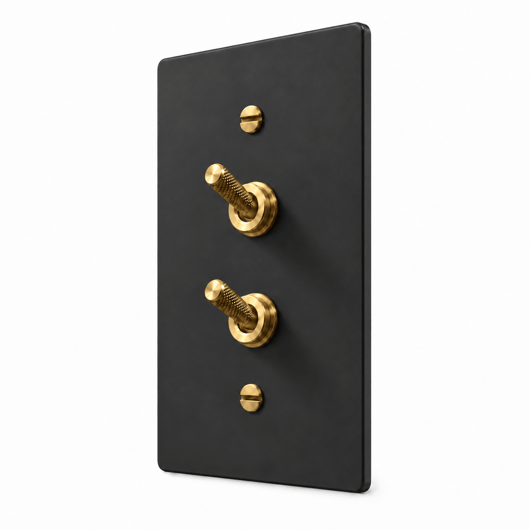 PlatePrestige Double Knurled Toggle Light Switch in Black / Brass