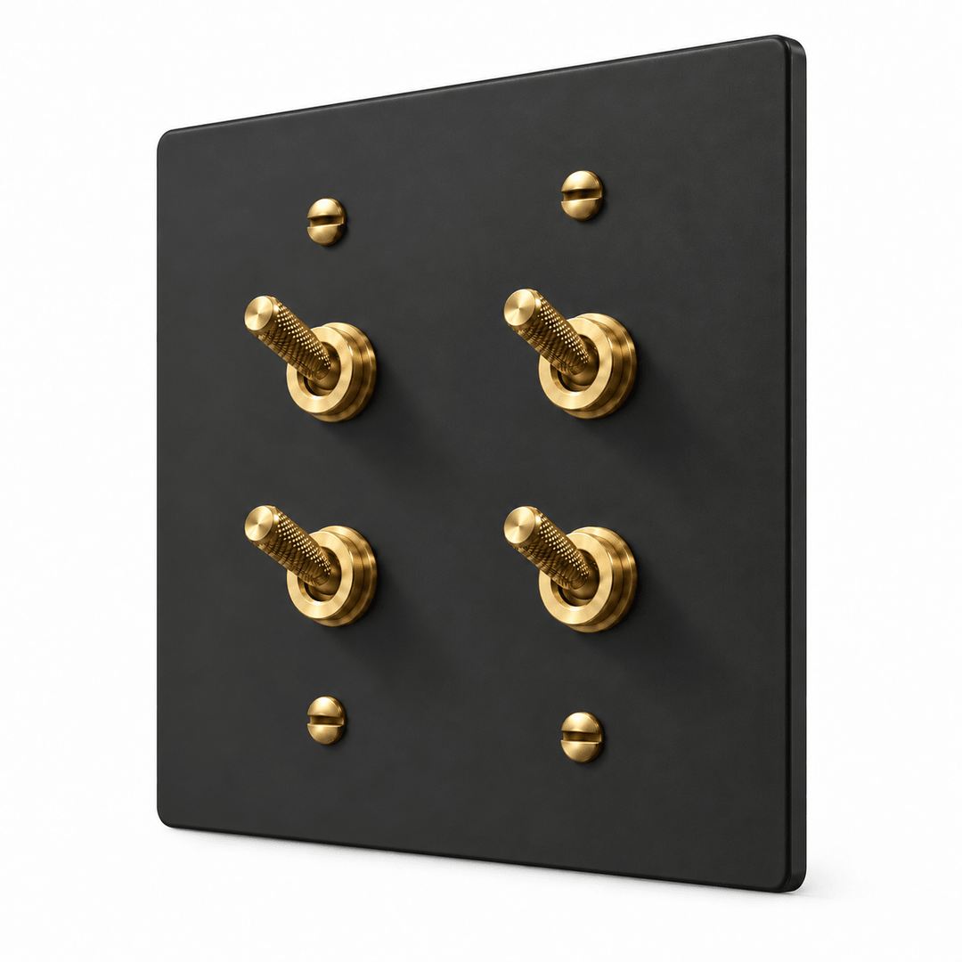 PlatePrestige Double Knurled Toggle Light Switch in Black / Brass
