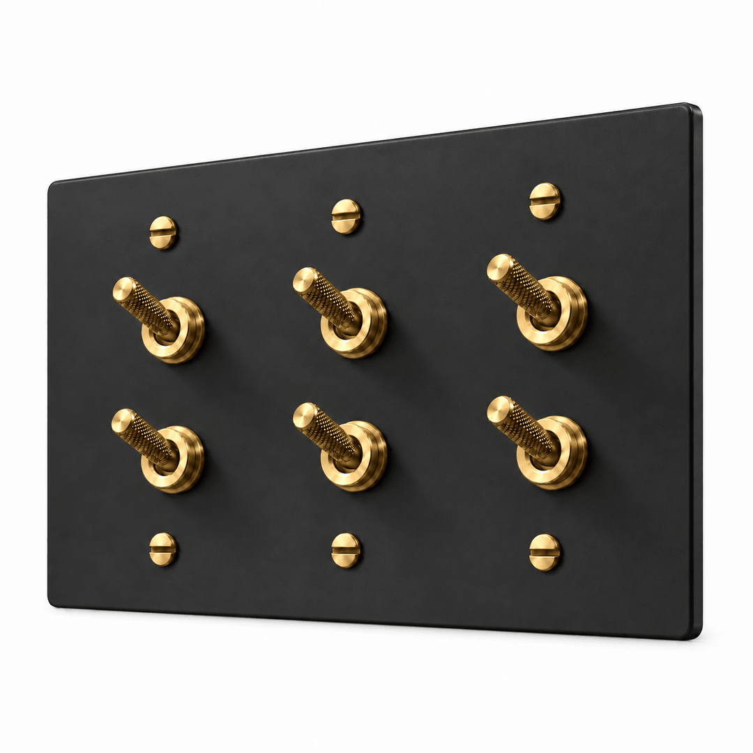 PlatePrestige Double Knurled Toggle Light Switch in Black / Brass