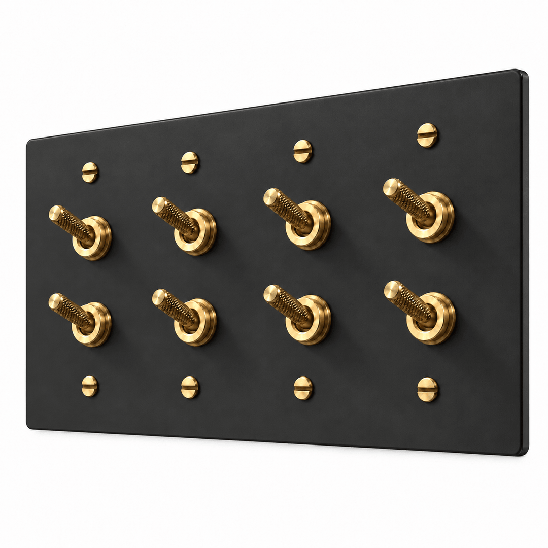 PlatePrestige Double Knurled Toggle Light Switch in Black / Brass