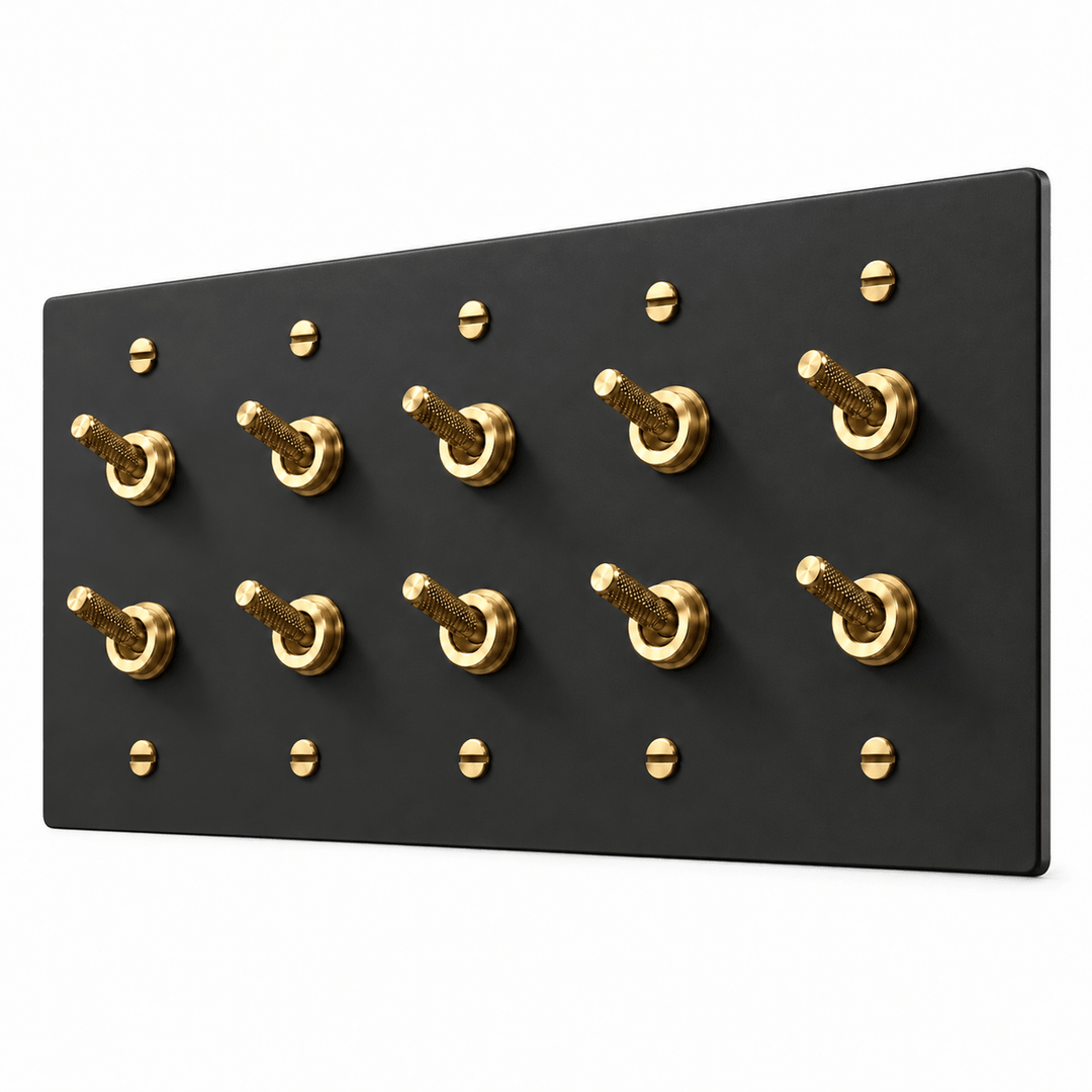 PlatePrestige Double Knurled Toggle Light Switch in Black / Brass