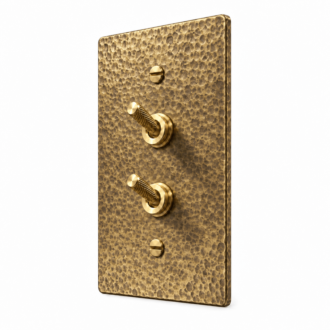 PlatePrestige Double Knurled Toggle Light Switch in Hammered Antique Brass