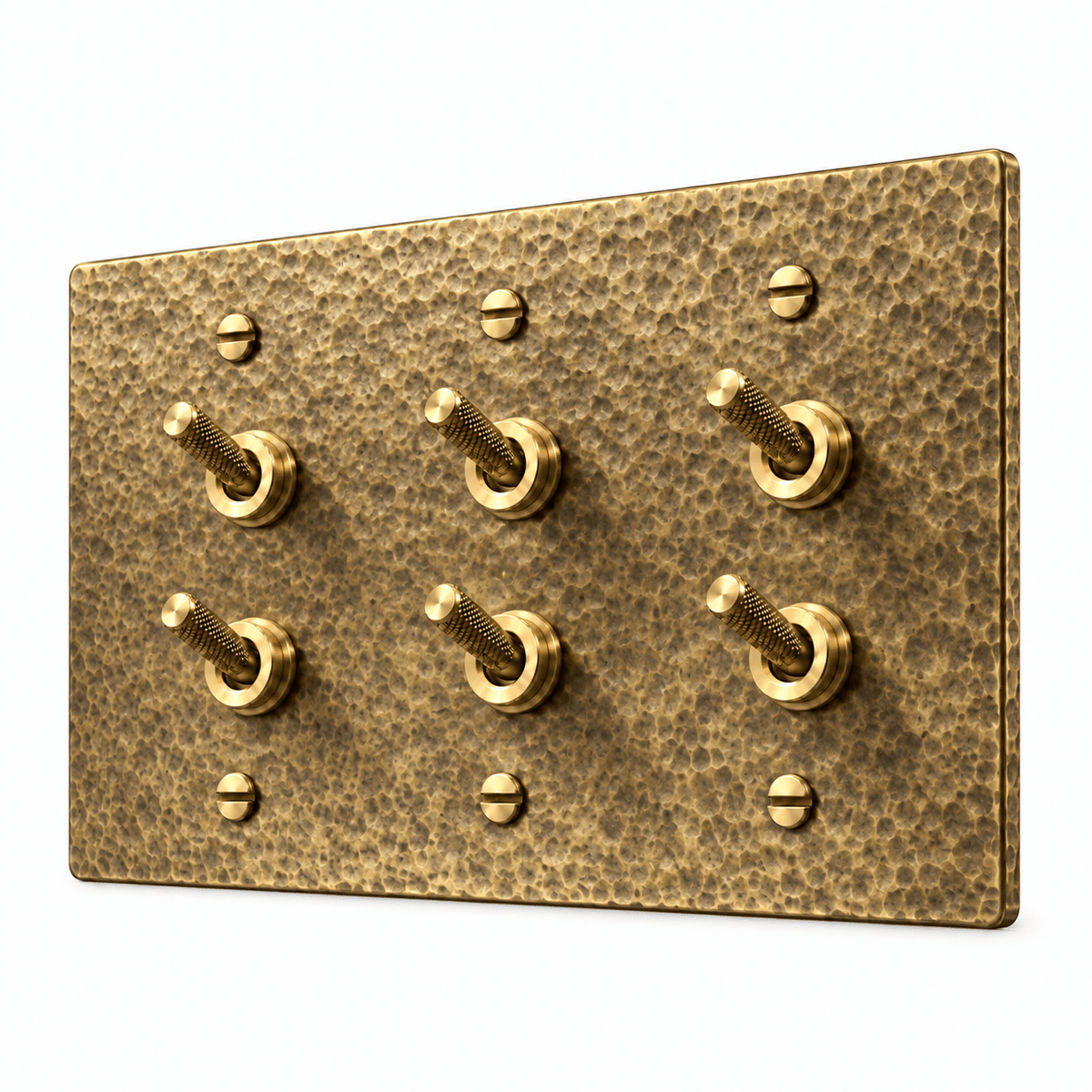 PlatePrestige Double Knurled Toggle Light Switch in Hammered Antique Brass