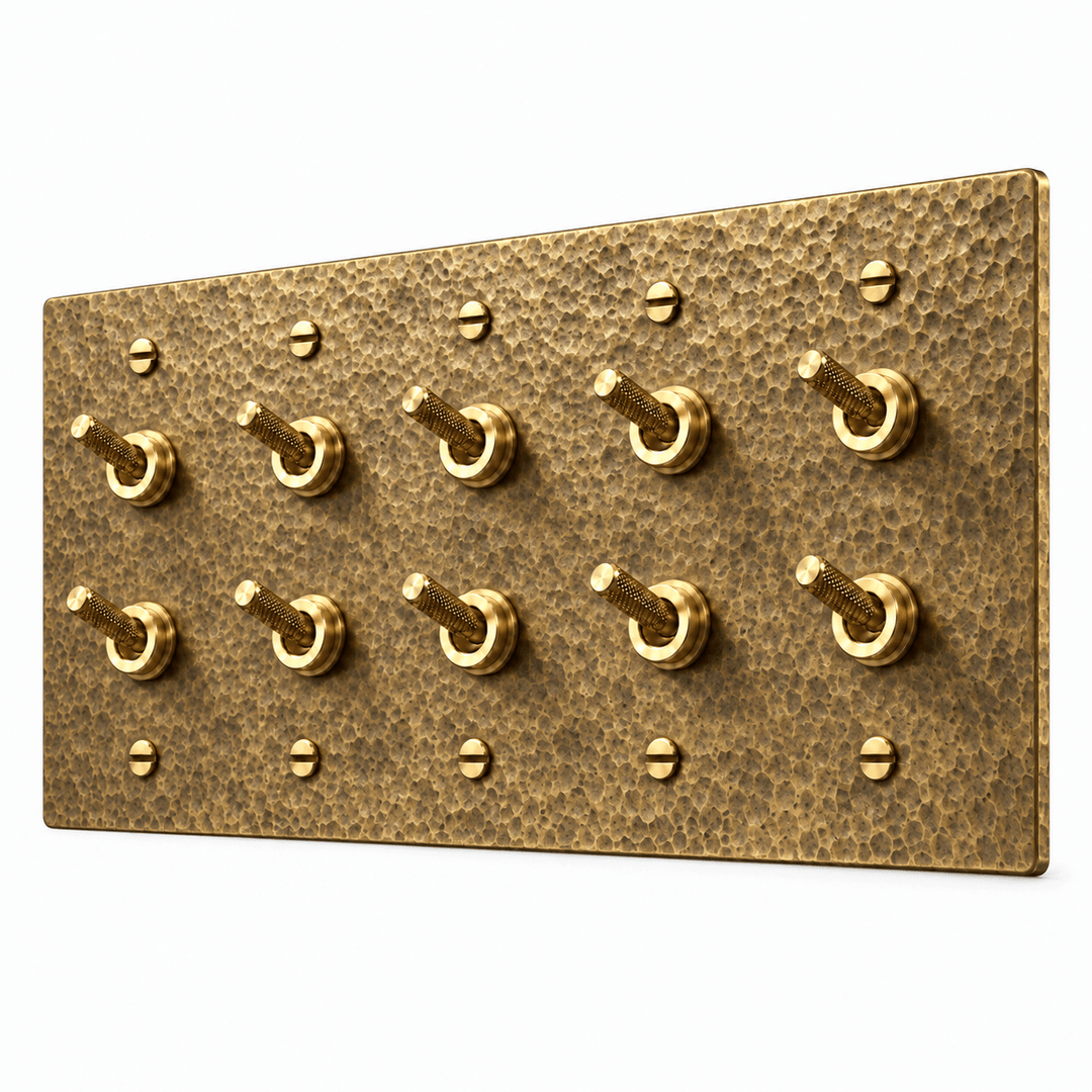 PlatePrestige Double Knurled Toggle Light Switch in Hammered Antique Brass