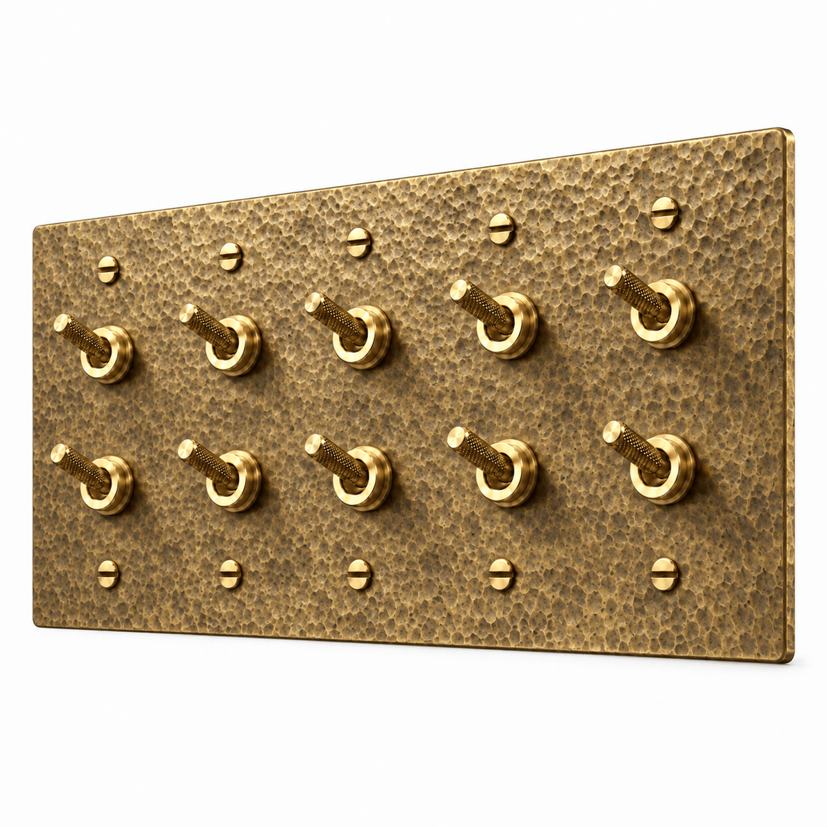 PlatePrestige Double Knurled Toggle Light Switch in Hammered Antique Brass