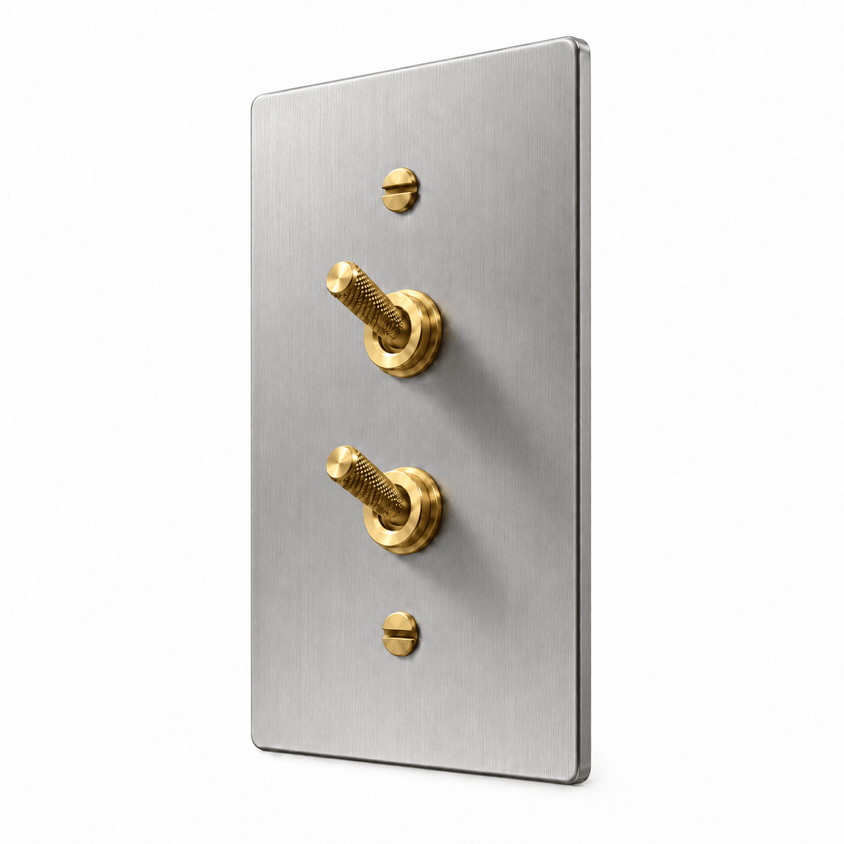 PlatePrestige Double Knurled Toggle Light Switch in Stainless Steel / Brass