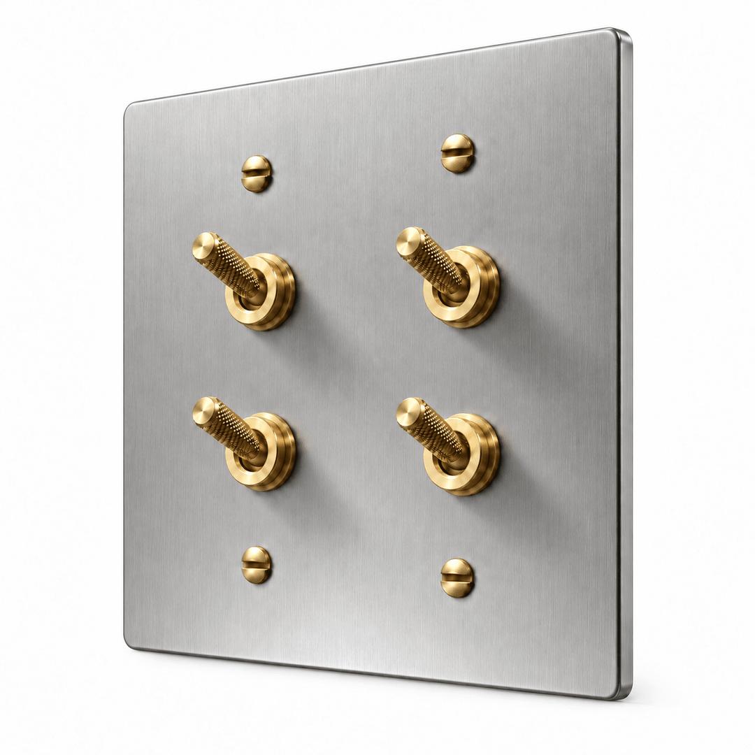 PlatePrestige Double Knurled Toggle Light Switch in Stainless Steel / Brass