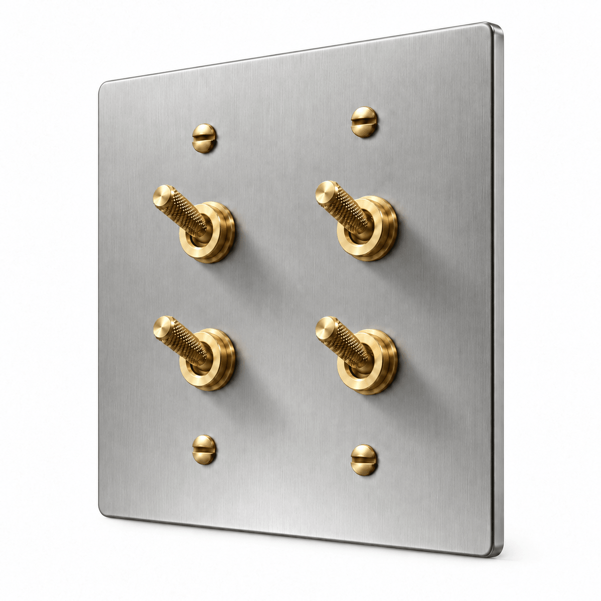 PlatePrestige Double Knurled Toggle Light Switch in Stainless Steel / Brass