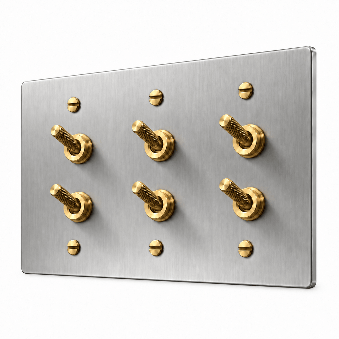 PlatePrestige Double Knurled Toggle Light Switch in Stainless Steel / Brass