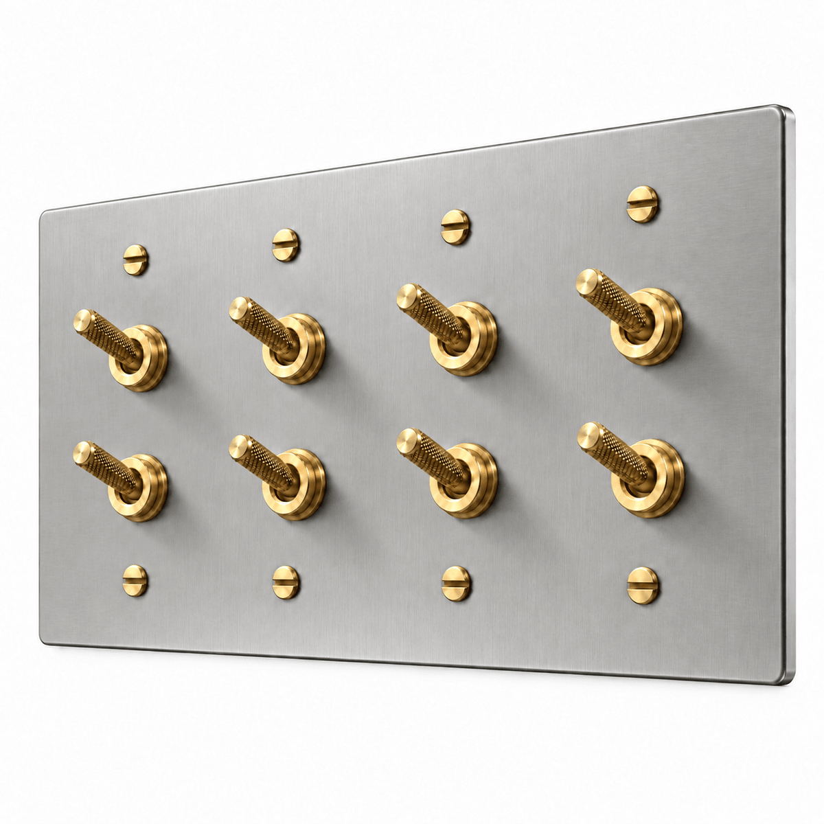 PlatePrestige Double Knurled Toggle Light Switch in Stainless Steel / Brass