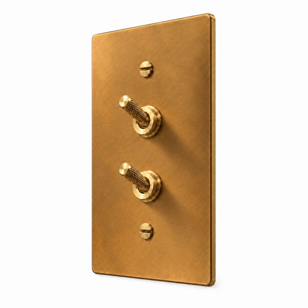 PlatePrestige Double Knurled Toggle Light Switch in Unlacquered Aged brass