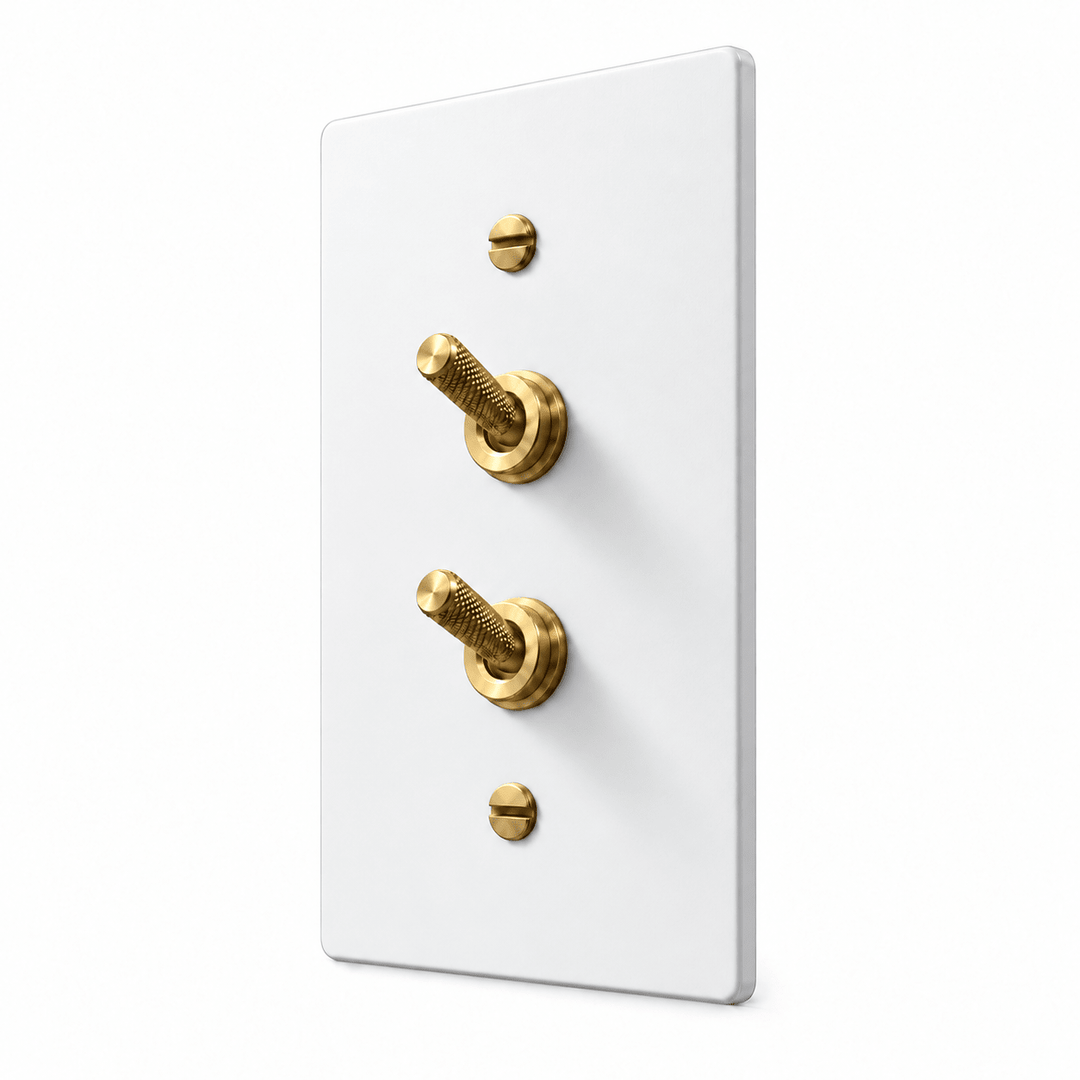 PlatePrestige Double Knurled Toggle Light Switch in White / Brass