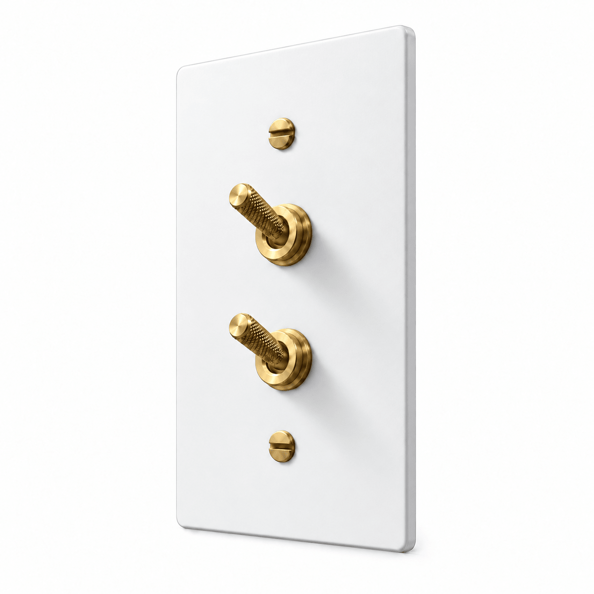 PlatePrestige Double Knurled Toggle Light Switch in White / Brass