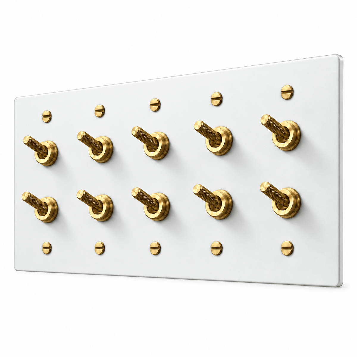 PlatePrestige Double Knurled Toggle Light Switch in White / Brass