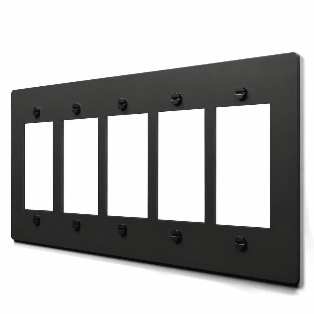 5-Gang Brass Decora & GFCI Wall Plate in All‑Black