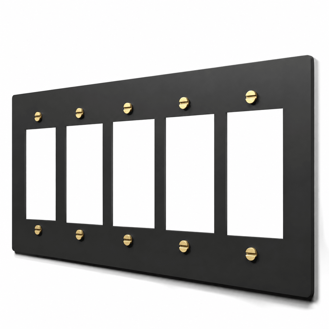 5-Gang Brass Decora & GFCI Wall Plate in Black / Brass