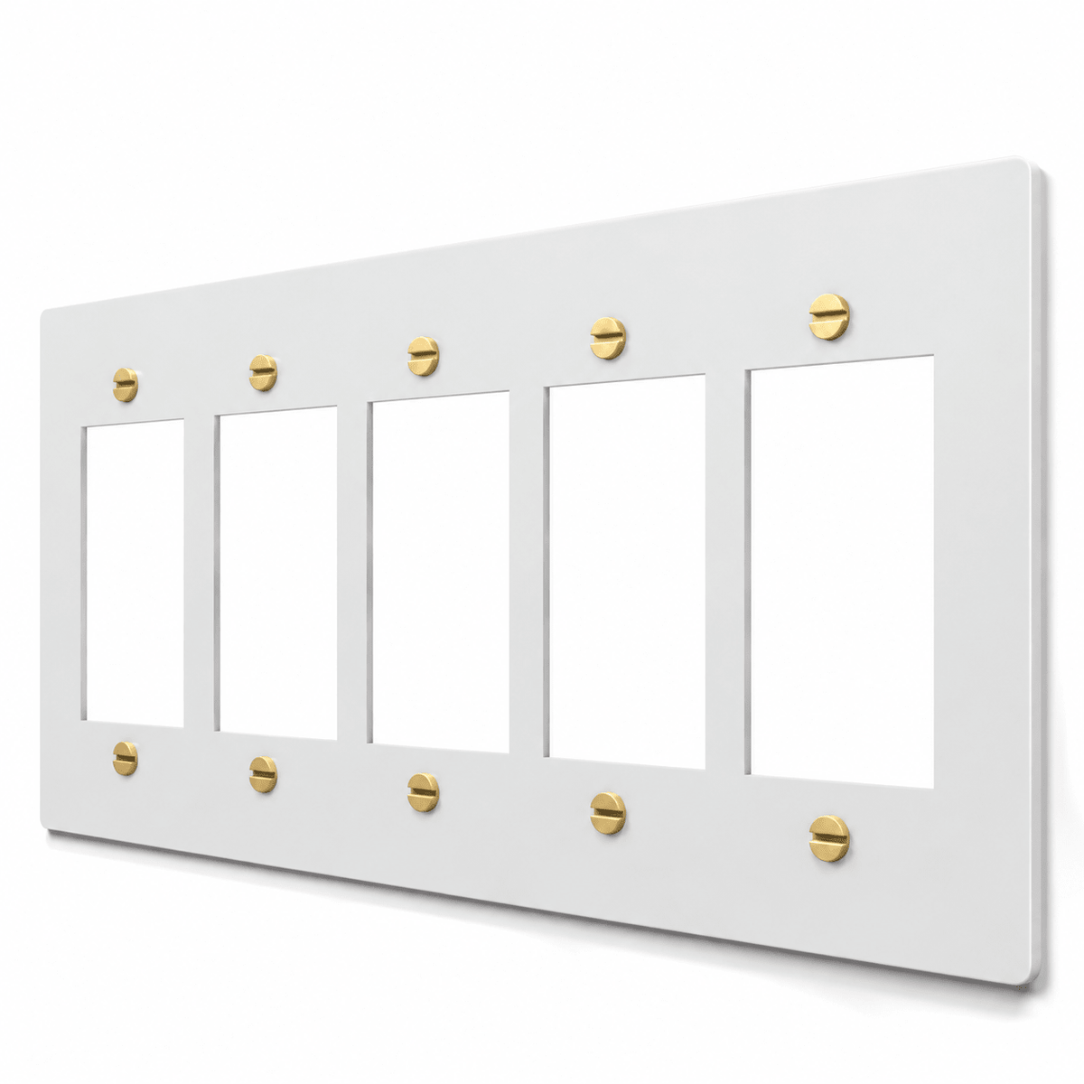 5-Gang Brass Decora & GFCI Wall Plate in White / Brass