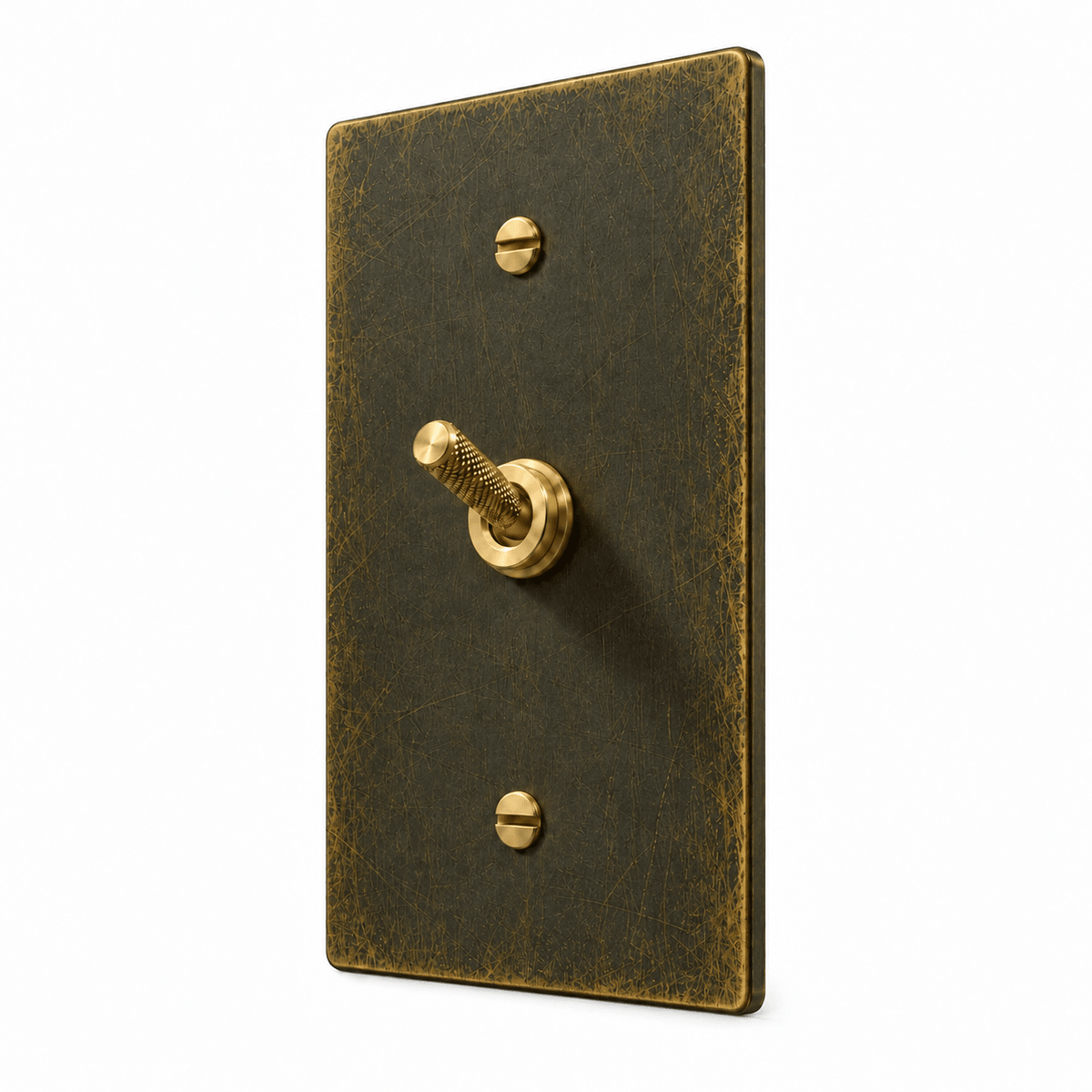 PlatePrestige 1-gang Knurled Toggle Light Switch in Antique Brass